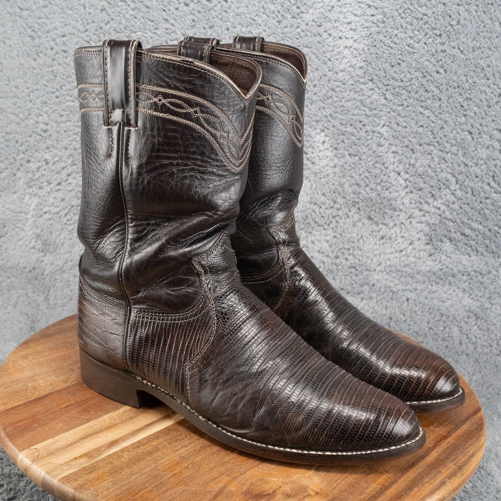 Justin Mens Sz 8 D Brown Lizard 3114 Cowboy Western Roper Boots Exotic Iguana